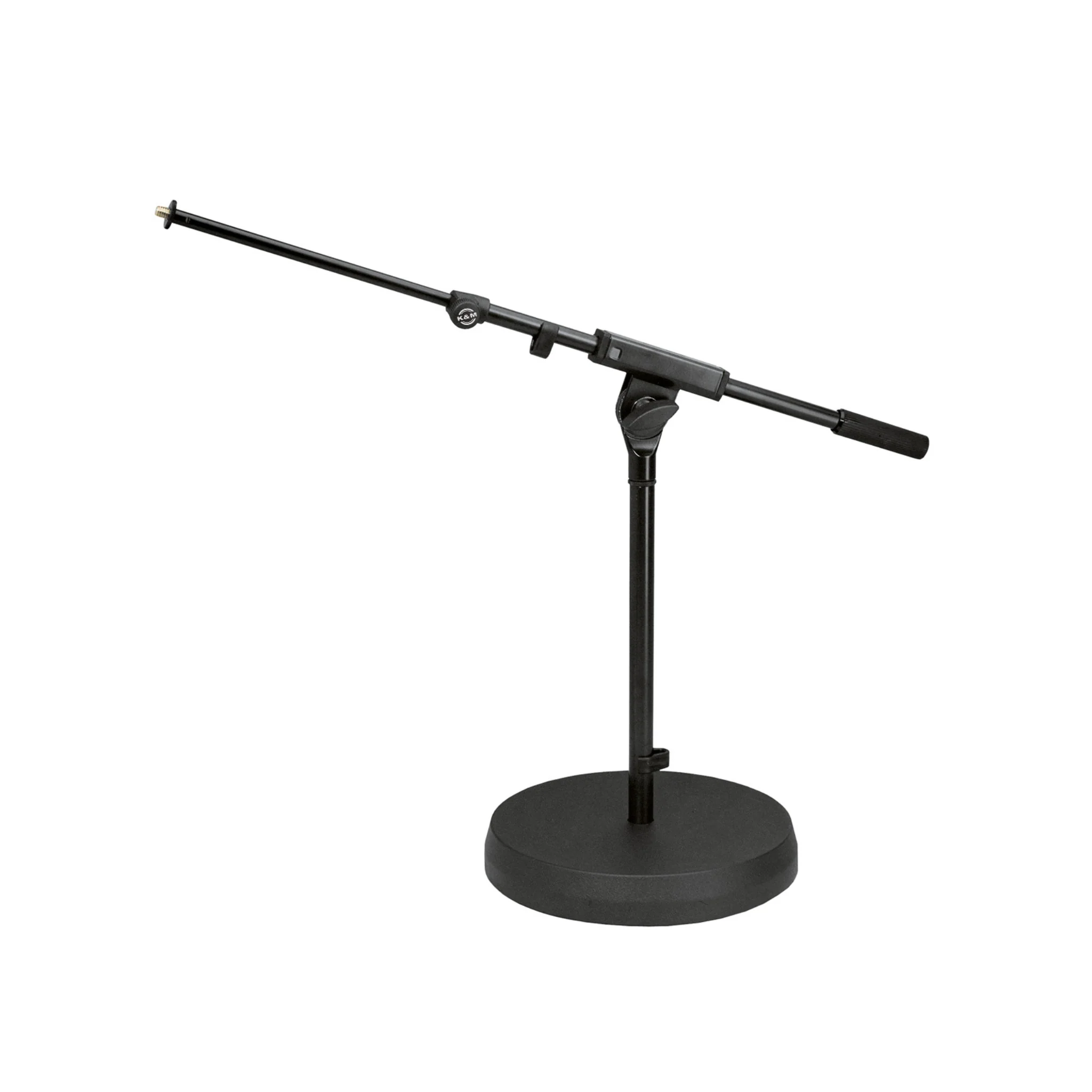 K&M 25960 very low microphone stand with round base and 2-piece boom arm, black - Image 2