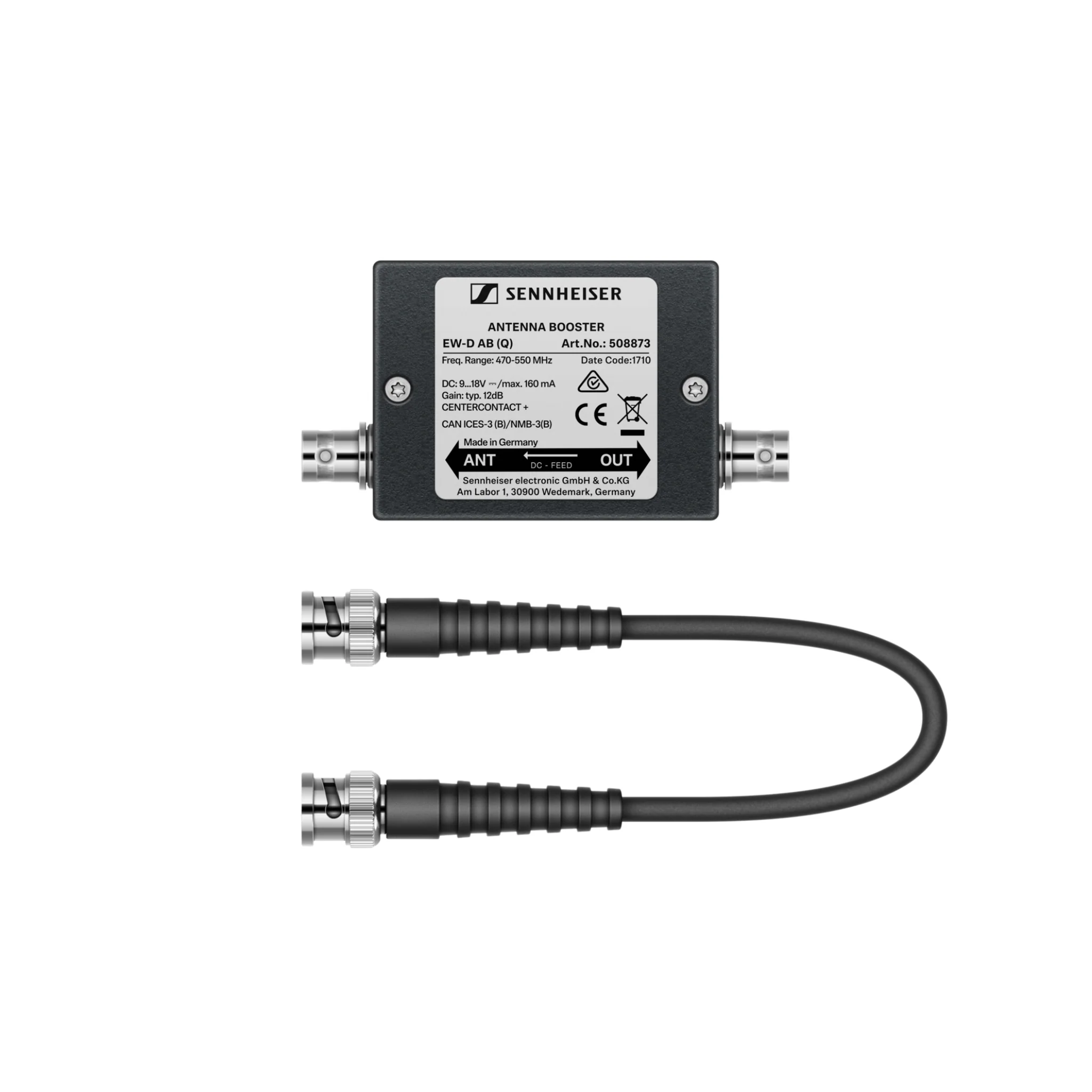 Sennheiser EW-D AB (U) Inline antenna booster, +10 dB gain, BNC connectors, frequency range